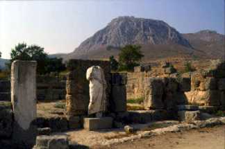 Statue on a Corinthian Street, Acrocorinth in Background