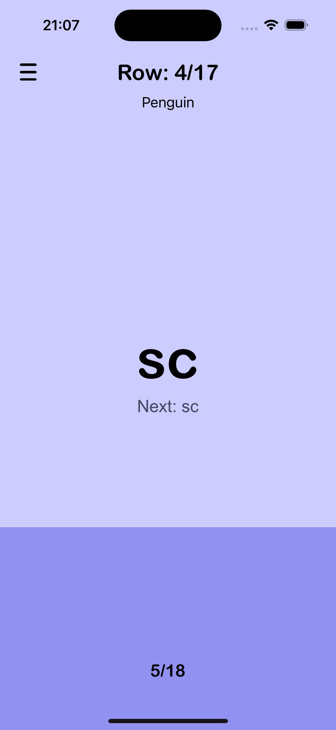 Crochet screen of the app
