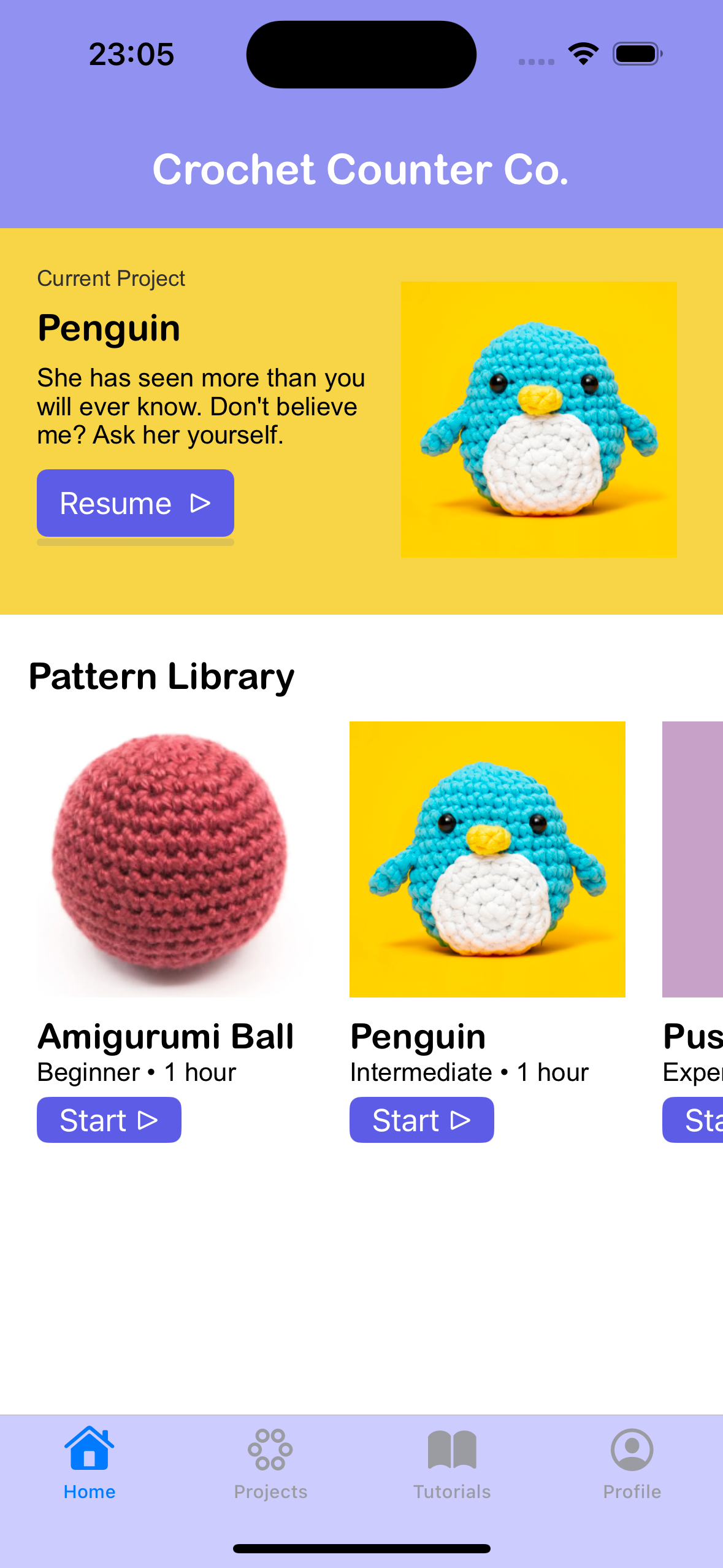 Home screen of the app