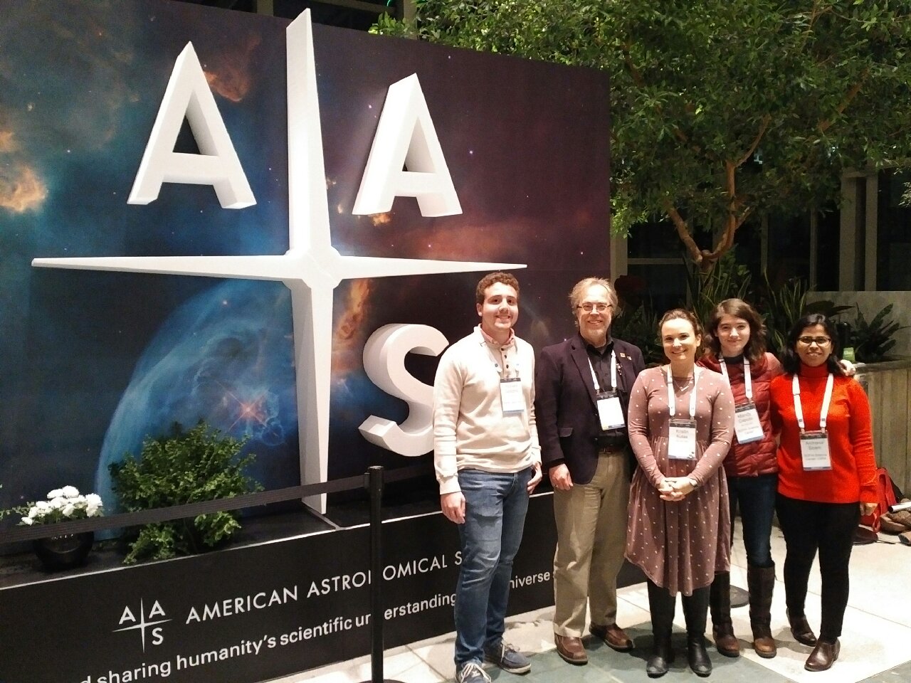 (left to right) Ricky Spolzino, B-G Andersson, Kristin Kulas, Miranda Caputo, and Archana Soam at the AAS, January 2019 in Seattle. 