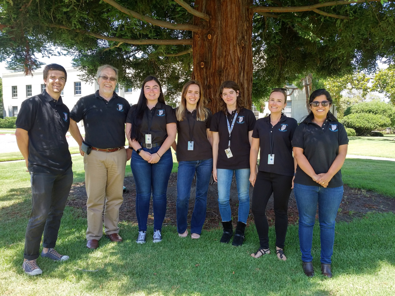 (From left to right) Janik Karoly, Dr. B-G Andersson, Maddie Dilg, Remy Dennis, Miranda Caputo, Dr. Kristin Kulas, Dr. Archana Soam. The SOFIA/USRA Polarimetry Group during the summer of 2019 at NASA Ames.