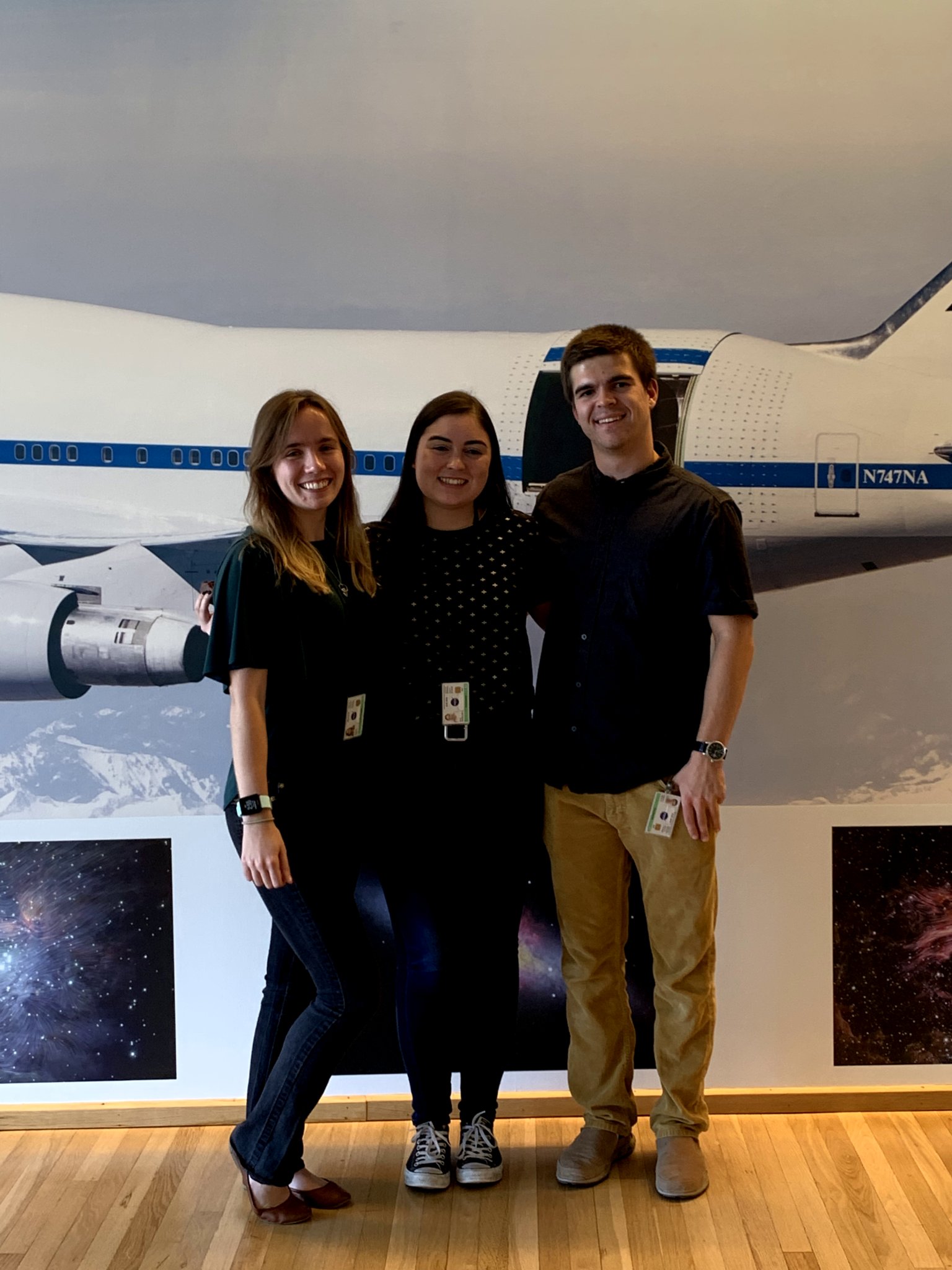 (left to right) Remy Dennis, Maddie Dilg, and Janik Karoly in October of 2019 at NASA Ames after they gave their summer research talks.